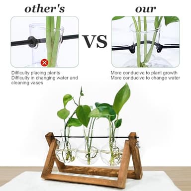 Renmxj Plant Propagation Station, Plant Terrarium with Wooden Stand, Unique Gardening Birthday Gifts for Women Plants Lovers, Home Office Garden Decor Planter - 3 Bulb Glass Vases - Image 2