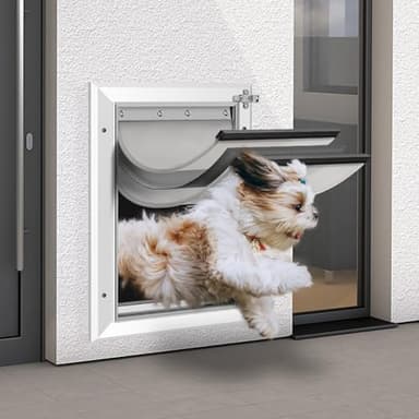 [Petoasis] Heavy Duty Aluminum Dog Door with Lock,3 Flap Insulated Doggie Doors with Installation Manual,Durable and Rust Resistant, Patent: USD1057087S, (Silvery White, Large for Wall) - Image 6