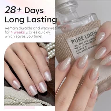 modelones Glitter Gel Nail Polish Pearlescent Gel Polish White Chrome Shimmer Nail Polish Iridescent Soak Off Led Mermaid Polish Swirl Shell Thread Effect Nail DIY 15 ML - Image 2