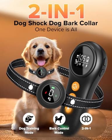 XDX 2-in-1 Dog Shock Collar & Bark Collar – 3300FT Dog Training Collar with Remote, Automatic Anti-Barking, 5 Adjustable Sensitivity Levels, IP67 Waterproof E-Collar for Small Medium Large Dogs - Image 2