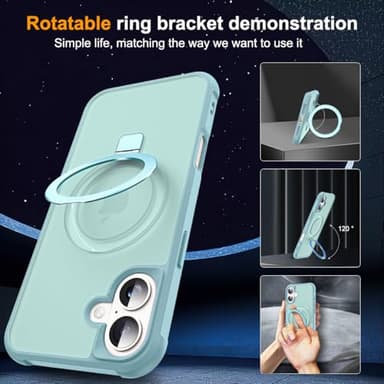 SKYLMW Compatible with iPhone 16 Case with Invisible Magnetic O-Ring Stand Military-Grade Translucent Case for iPhone 16 6.1" [Compatible with Mag-Safe][Great Grip Feeling], Blue - Image 2