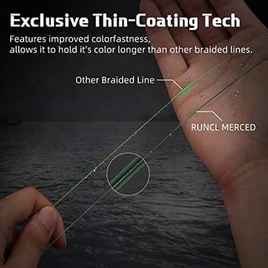 RUNCL Braided Fishing Line Merced, 8 Strands Braided Line - Proprietary Weaving Tech, Thin-Coating Tech, Stronger, Smoother - Fishing Line for Freshwater Saltwater (Moss Green, 80LB(36.3kgs), 300yds) - Image 5