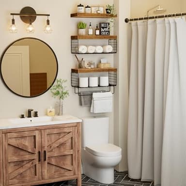 KLUVIS Bathroom Floating Shelves Over Toilet - Shelf Above Toilet Storage Small Farmhouse Decor Shelves (15.7 inch, Set of 3, Rustic Brown) - Image 4