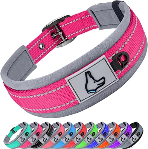 Joytale Dog Collar for Large Dogs, Neoprene Padded and Adjustable, Reflective Wide Heavy Duty Pet Collars with Durable Metal Belt Buckle for Walking, Hotpink, L - Image 1