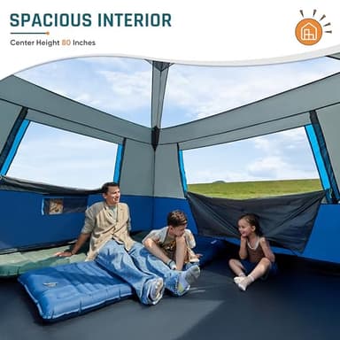 Camping Tent, Instant Cabin Tents for Camping, 8-Person Family Tent, Easy Setup in 60 Seconds with Porch, Large Waterproof Tents for Outdoor Camping, 5 Mesh Windows, Upgraded Ventilation (Blue) - Image 3