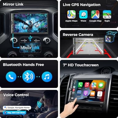 [Upgrade Wireless] 7" Double Din Car Radio with Wireless Apple CarPlay and Android Auto, Bluetooth 5.3 Car Play, 240W 4.2-Channel Audio Output, Mirror Link, Backup Camera, AM/FM Car Stereo - Image 5