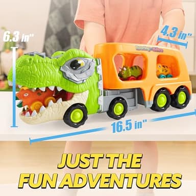JOYIN Dinosaur Toys for Kids 2-4, Toddler Boy Toys, Dinosaur Carrier Truck with 6 Rubber Car Vehicles, Christmas Birthday Gifts with Music & Lights for 2 3 4 5 Year Old - Image 6