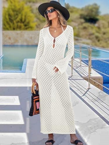 ANRABESS Women Swimsuit Swim Crochet Cover Up Knit Bathing Suit Swimwear 2025 Summer Bodycon Beach Dress Vacation Clothes White Small - Image 6