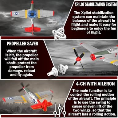 LEAMBE 4 Channel RC Plane, Ready to Fly Aerobatic Aircraft, Easy Control for Beginners, P51 Mustang RC Airplane Best Gift for Boys & Adults - Image 5