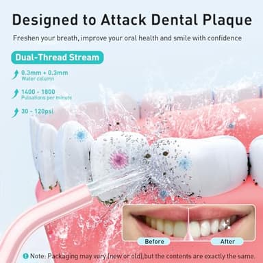 COSLUS Water Dental Flosser Teeth Pick: Portable Cordless Oral Irrigator 300ML Rechargeable Travel Irrigation Cleaner IPX7 Waterproof Electric Flossing Machine for Teeth Cleaning C20(F5020E) Pink - Image 2