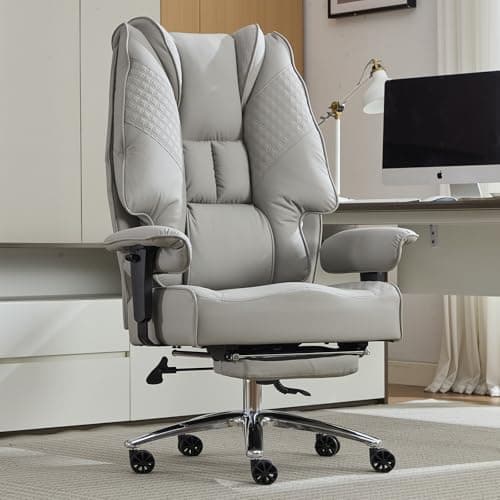 EXCEBET Big and Tall Office Chair 400lbs Wide Seat, Leather High Back Executive Office Chair with Foot Rest, Ergonomic Chairs Lumbar Support for Lower Back Pain Relief (Light Grey) - Image 1