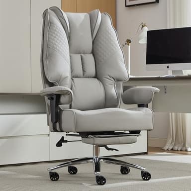 EXCEBET Big and Tall Office Chair 400lbs Wide Seat, Leather High Back Executive Office Chair with Foot Rest, Ergonomic Chairs Lumbar Support for Lower Back Pain Relief (Light Grey) - Image 1