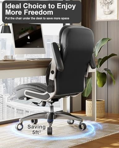 Big and Tall Office Chair, 600lbs Heavy Duty Desk Chair with 5D Arms and Adjustable Lumbar Support, PU Leather High Back Ergonomic Executive Home Office Computer Chair with 3'' Silent Casters - Image 6