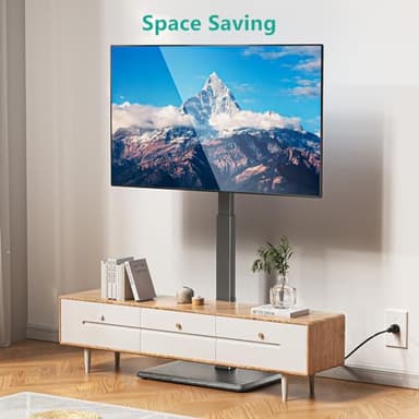 WALI Floor TV Stand with Power Outlet, Tall TV Stand Mount for 32-75 inch TV up to 110 lbs, Swivel and Height Adjustable TV Stands with Wood Base for Bedroom, Office(TVDVD-7P), Black - Image 8