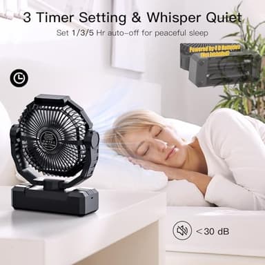 Battery Operated Fan [200H Max], 2 in 1 D-Cell Battery & USB Powered Fans, Portable Camping Fan with 4 Speeds, Light, Timer, Remote for Outdoor Tent, Travel, Picnic, Office, Bedroom - Black - Image 6