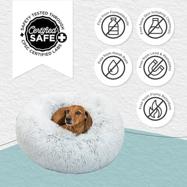 Best Friends by Sheri Original Calming Donut Dog and Cat Bed, Shag Faux Fur, Frost Gray, (23in x 23in) - Anxiety Relief for Pets Up to 25 lbs - Image 6