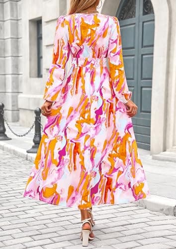 PRETTYGARDEN Women's Spring Floral Midi Dress Casual Fall V Neck Long Sleeve Flowy Beach Wedding Guest Vacation Dresses (Multicolored Print,XX-Large) - Image 2