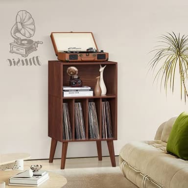 Lerliuo Record Player Stand, Walnut Turntable Stand Holds up to 160 Albums, Mid-Century Vinyl Storage Cabinet Table with Solid Wood Legs, Record Player Holder Dispaly Shelf for Bedroom Living Room - Image 8