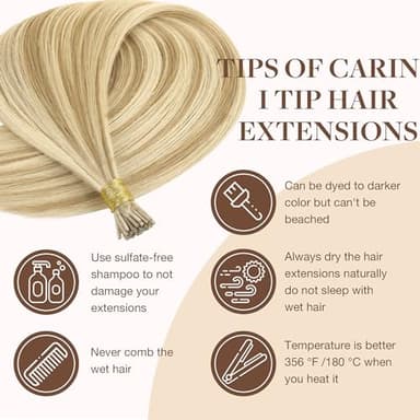 GOO GOO I Tip Hair Extensions, Real Human Hair, 22inch 50g, Cold Fusion, Invisible Remy, 16/22 Light Blonde Highlighted Golden Blonde - Image 9