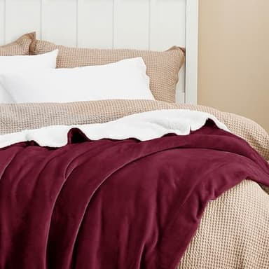 Bedsure GentleSoft Sherpa Fleece Blankets Queen Size for Bed - Thick and Warm, Soft Fuzzy Plush Queen Christmas Blanket for Winter, Burgundy, 90x90 Inches - Image 5