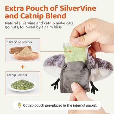 Potaroma Cat Toys Flapping Bird (No Flying), Lifelike Sandpiper Chirp Tweet, Rechargeable Touch Activated Kitten Toy Interactive Cat Exercise Toys for All Breeds Cat Kicker Catnip Toys 4.0" - Image 7