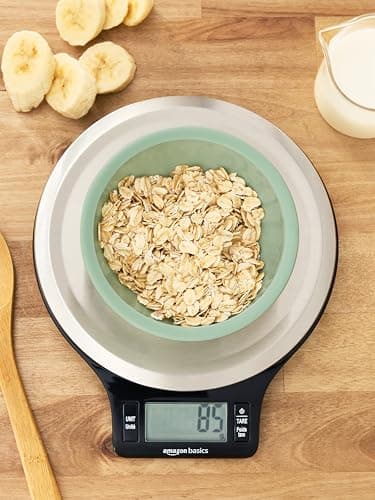 Amazon Basics Digital Kitchen Scale with LCD Display, Batteries Included, Weighs up to 11 pounds, Black and Stainless Steel - Image 2