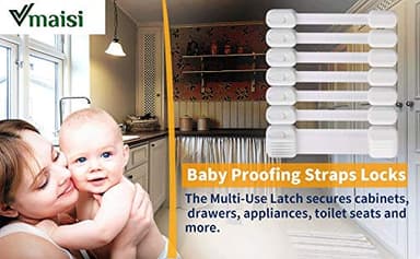 12 Pack Vmaisi Multi-Use Adhesive Straps Locks - Childproofing Baby Proofing Cabinet Latches for Drawers, Fridge, Dishwasher, Toilet Seat, Cupboard, Oven,Trash Can, No Drilling (White) (12) - Image 6