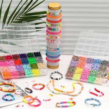 XSEINO 9000PCS Clay Beads Bracelet Making Kit,46Colors Flat Friendship Polymer Heishi Beads for Jewelry Making with Rich Jewelry Making Accessories for Crafts Christmas Gifts - Image 6