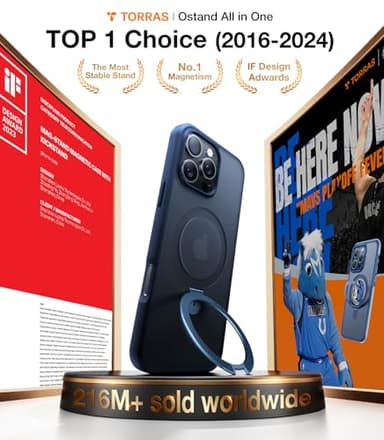 TORRAS Magnetic Ostand for 16 Pro Max Case with Stand, [Military Grade Drop Tested][Compatible with MagSafe] Translucent Slim Back Soft Edge Case for 16 Pro Max 6.9 inch 2024, Blue - Image 3