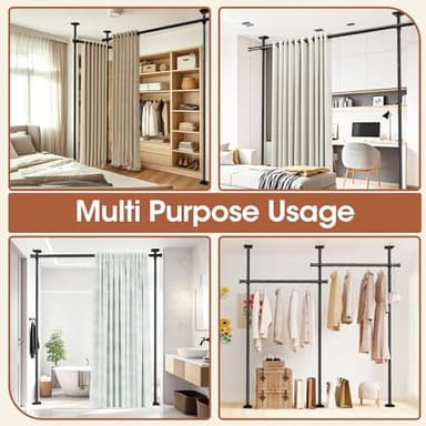 SUNALLY Room Divider No Drilling Curtain Rod Wall Divider for Room Separation, 4-10ft(H) 28-114inch(W) Adjustable, Heavy Duty Partition Space Separator Freestanding Tension Curtain Stand, Black - Image 7
