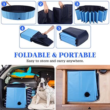 Eooqi Foldable Dog Pool, Portable Pet Bath Tub and Kiddie Swimming Pool, Collapsible Bathtub for Puppies, Small, Medium and Large Dogs, Cats and Kids, 32 x 8 in, Blue - Image 5
