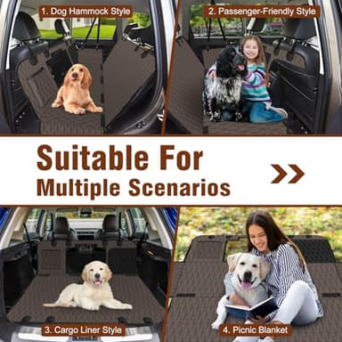 NECKORY Dog Seat Cover for Back Seat, Waterproof Non Slip Car Seat Cover, Scratchproof Dog Car Hammock with Convex Grid & Pocket for Cars SUVs and Trucks - L, Brown/Black - Image 6