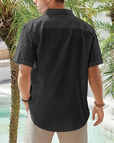 J.VER Linen Shirts for Men Beach Vacation Button Down Short Sleeve Untucked Dress Shirt Cotton Big and Tall Wedding Tops Black 5XL - Image 2