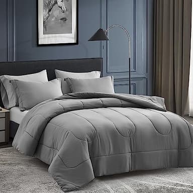 Maple&Stone Queen Size Comforter Set 7 Pieces Bed in a Bag - Down Alternative Bed Set with Sheets, Pillowcases & Shams, Soft Reversible Duvet Insert for Queen Bed, Dark Grey & Light Grey - Image 2