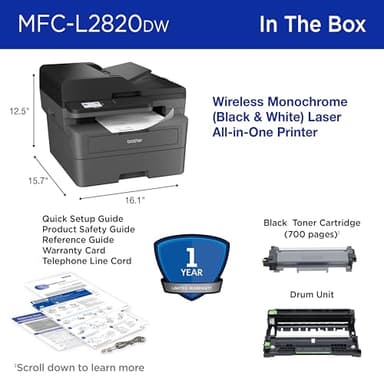 Brother MFC-L2820DW Wireless Compact Monochrome All-in-One Laser Printer with Copy, Scan and Fax, Duplex, Black & White | Includes Refresh Subscription Trial(1),(Renewed Premium) - Image 7