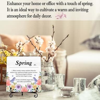 seclate Spring Decor, Spring Definition Wooden Sign, Spring Floral Desk Wood Decor with Iron Stand, Ideal Gifts Desk Decorations for Home Office Bedroom Shelf Table Centerpieces - B01 - Image 4