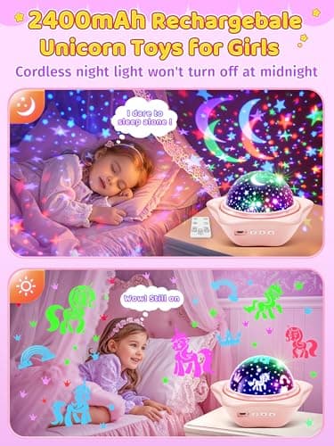 PIKOY Night Light for Kids, 90 Modes+6 Films+Dimmer+Timer+Remote Kids Night Light Projector, Rechargeable Built-in Battery+360° Silent Rotation Butterfly/Princess/Mermaid Room Decor,Girl Toys/Gifts - Image 4