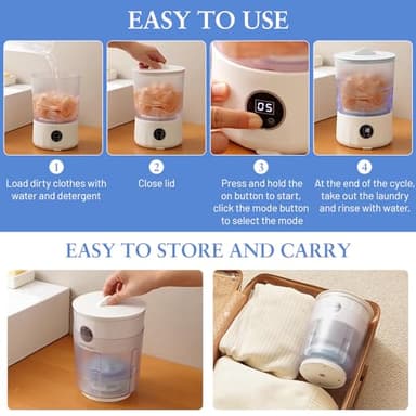 Underwear Washing Machine - Rechargeable Dual-Bucket Mini Washing Machine w/ 1.5L Isolated Tubs, Bionic Hand-Wash Tech for Travel, Camping, Dorm | 3 Modes, 3000mAh - Image 7