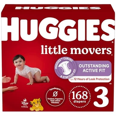 Huggies Size 3 Diapers, Little Movers Baby Diapers, Size 3 (16-28 lbs), 168 Count (6 Packs of 28), Packaging May Vary - Image 1