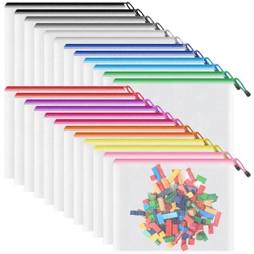 Smarpau A5 Mesh Zipper Pouch, 24 Pack 12 Colors 9.5" x 7.1" Multipurpose Zipper Pouches for Organizing, Waterproof Zipper Mesh Bags Small Zipper Pouch for Travel, Office, Home Storage - Image 1