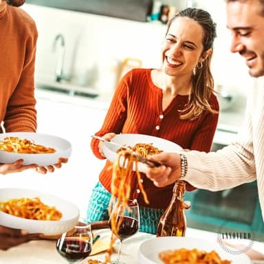 Annovero Pasta Bowls Set for 4 - Dinner Bowl Plates - Blates - Flat Dinnerware - Large Shallow White Dishes - Big Rimmed Porcelain Serving Dish for Eating Spaghetti - 40 Oz Capacity - 9 Inch Diameter - Image 4