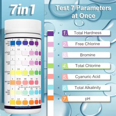 EASYTEST 7-Way Pool Test Strips, 150 Strips Water Chemical Testing for Hot tub and Spa, Accurate Test Bromine, Total Alkalinity, pH, Free Chlorine, Total Hardness, Cyanuric Acid, and Total Chlorine - Image 3