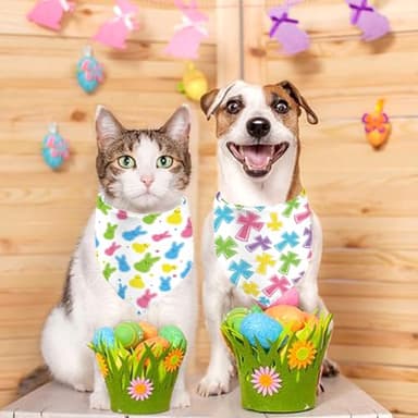 Easter Dog Bandanas 2 Pack, Triangle Reversible Rabbits Chilck Blue Pink Plaid Dog Scarfs for Boy and Girl, Pet Scarves for Easter Bandanas Bulk for Small Medium Large Dogs (Cross+Bunny, One Size) - Image 6