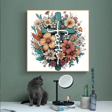 Ohhvvow Cross Flowers Diamond Art Painting Kits for Adults, 14x14 Inch Full Drill DIY 5D Diamond Painting Kits with Tools, Home Decor Craft for Relaxation & Stress Relief - Image 2