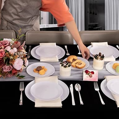 PULOTE 100PCS White Plastic Plates Disposable - Heavyweight 50 White Dinner & 50 Dessert/Salad Plates for Wedding, Party - Image 7