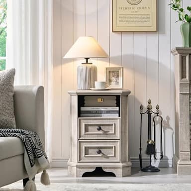 T4TREAM Farmhouse Nightstand with Charging Station, 18" End Table with 2 Drawers, Wood Side Table, Bedside Cabinet for Bedroom, Living Room (Light Rustic Oak - Image 7