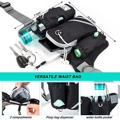 SHINE HAI Retractable Hands Free Dog Leash with Dual Bungees for 2 Dogs, Adjustable Waist Belt Fanny Pack, Reflective Stitching Leash for Running Walking Hiking Jogging Biking Black - Image 6