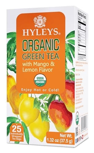 Hyleys Organic Green Tea Mango and Lemon Flavor - 25 Tea Bags - (6 Pack - 150 Tea Bags Total) - Image 1