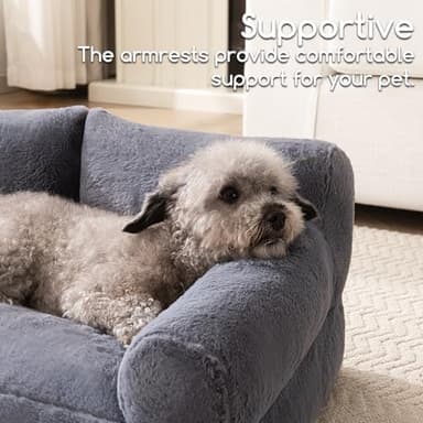 Hollypet Fluffy Plush Dog Cat Pet Couch Soft Calming Sofa Bed for Medium Small Cats and Dogs, Gray - Image 4