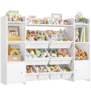 FOTOSOK 55''Large Toy Storage Organizer with 8 Toy Bins, Toy Organizers and Storage with Shelf and 6 Storage Cubbies, Bookshelf for Kids, Playroom Organization and Storage Bins, White - Image 7